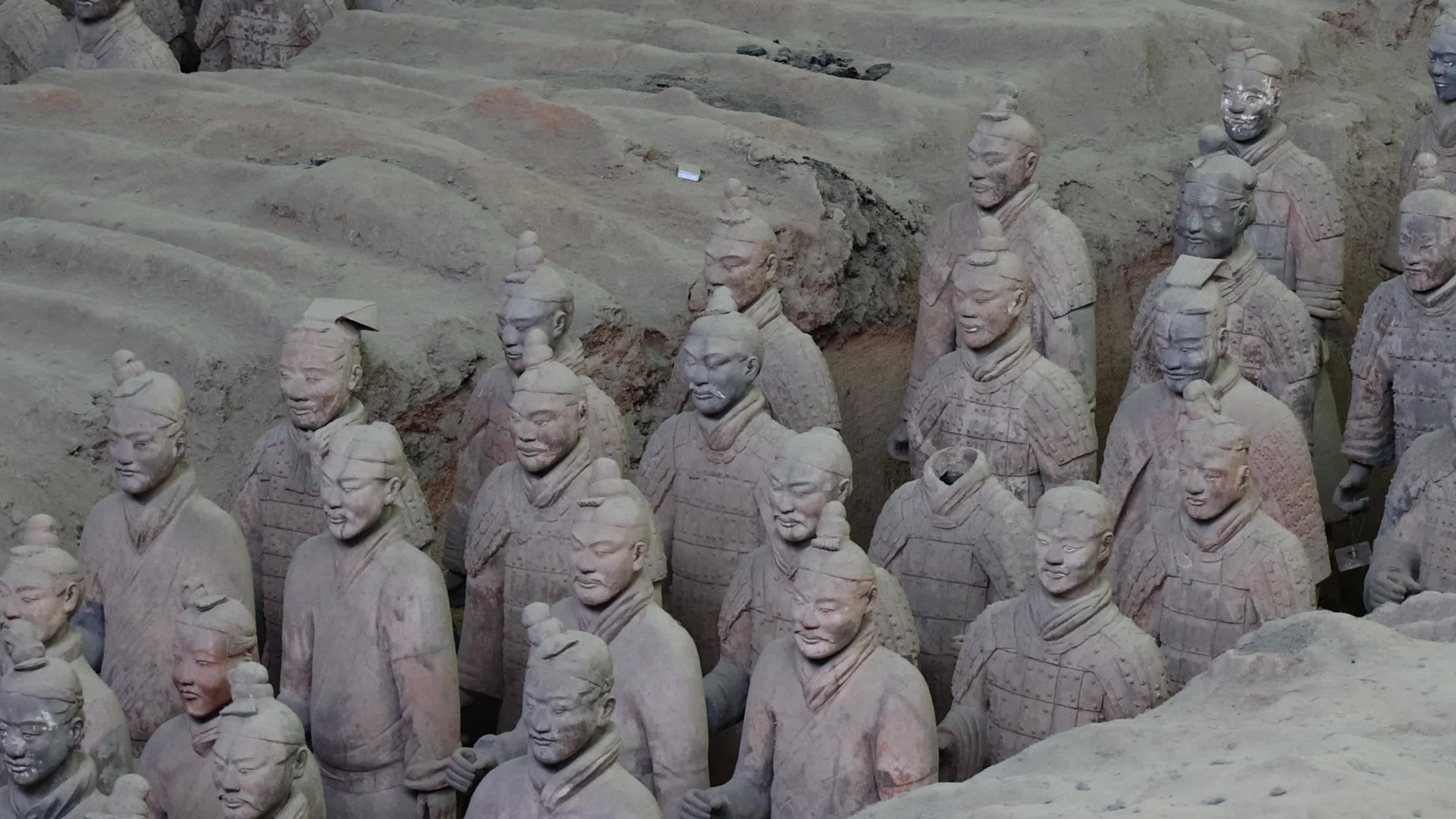4k西安临潼秦始皇兵马俑陶俑视频特效素材-千库网