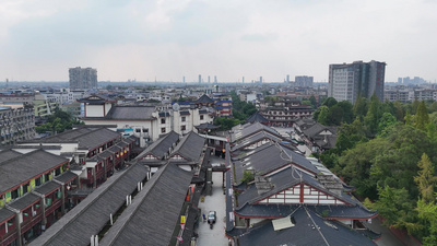 四川眉山三苏祠商业街航拍