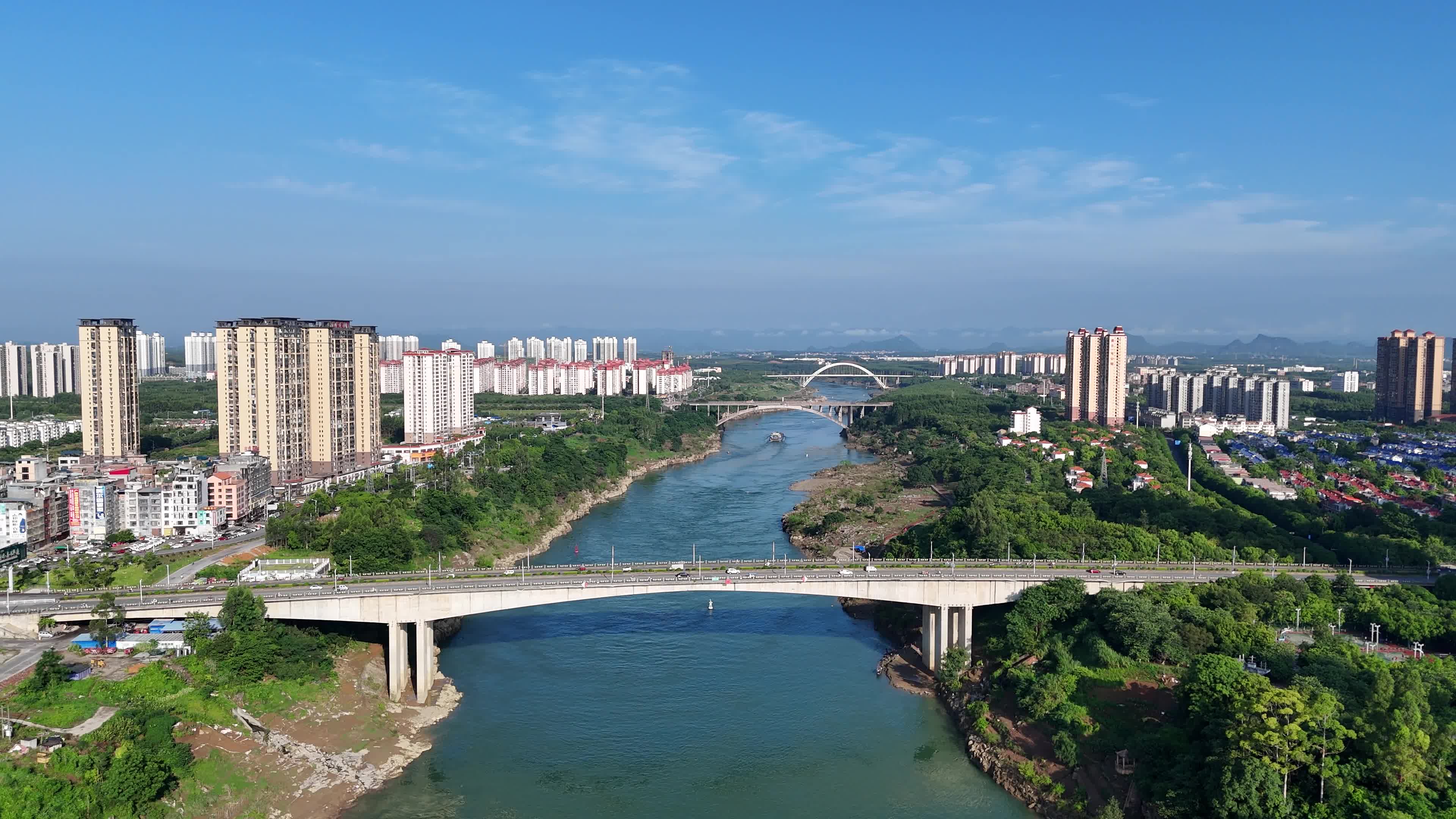 广西来宾红水河二桥航拍 视频特效素材