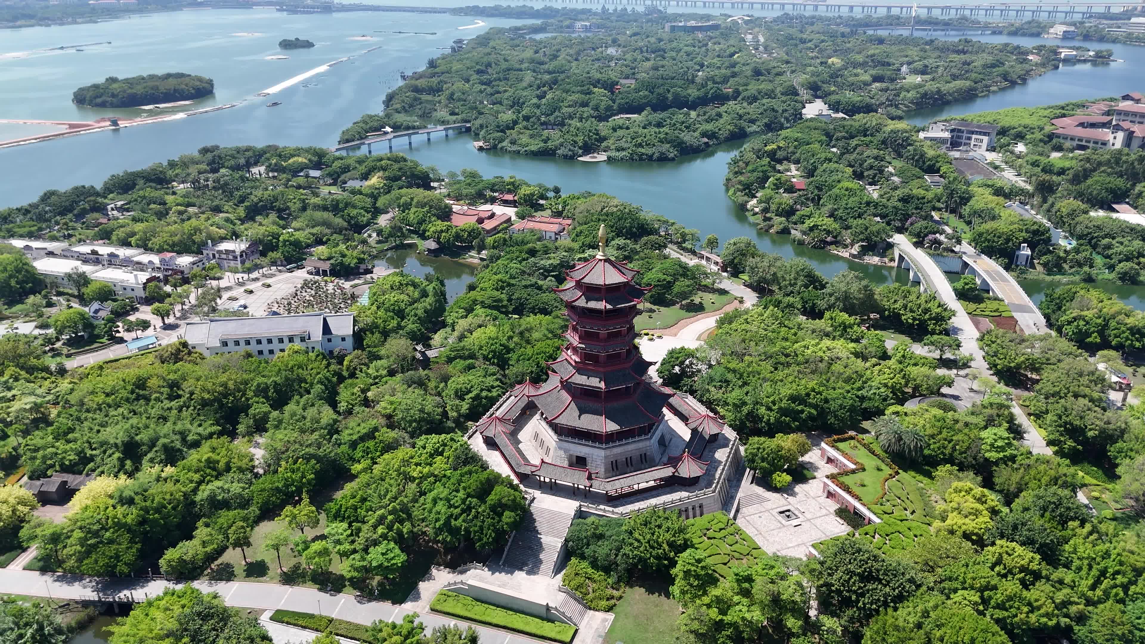 福建厦门园博园杏林阁航拍 视频特效素材
