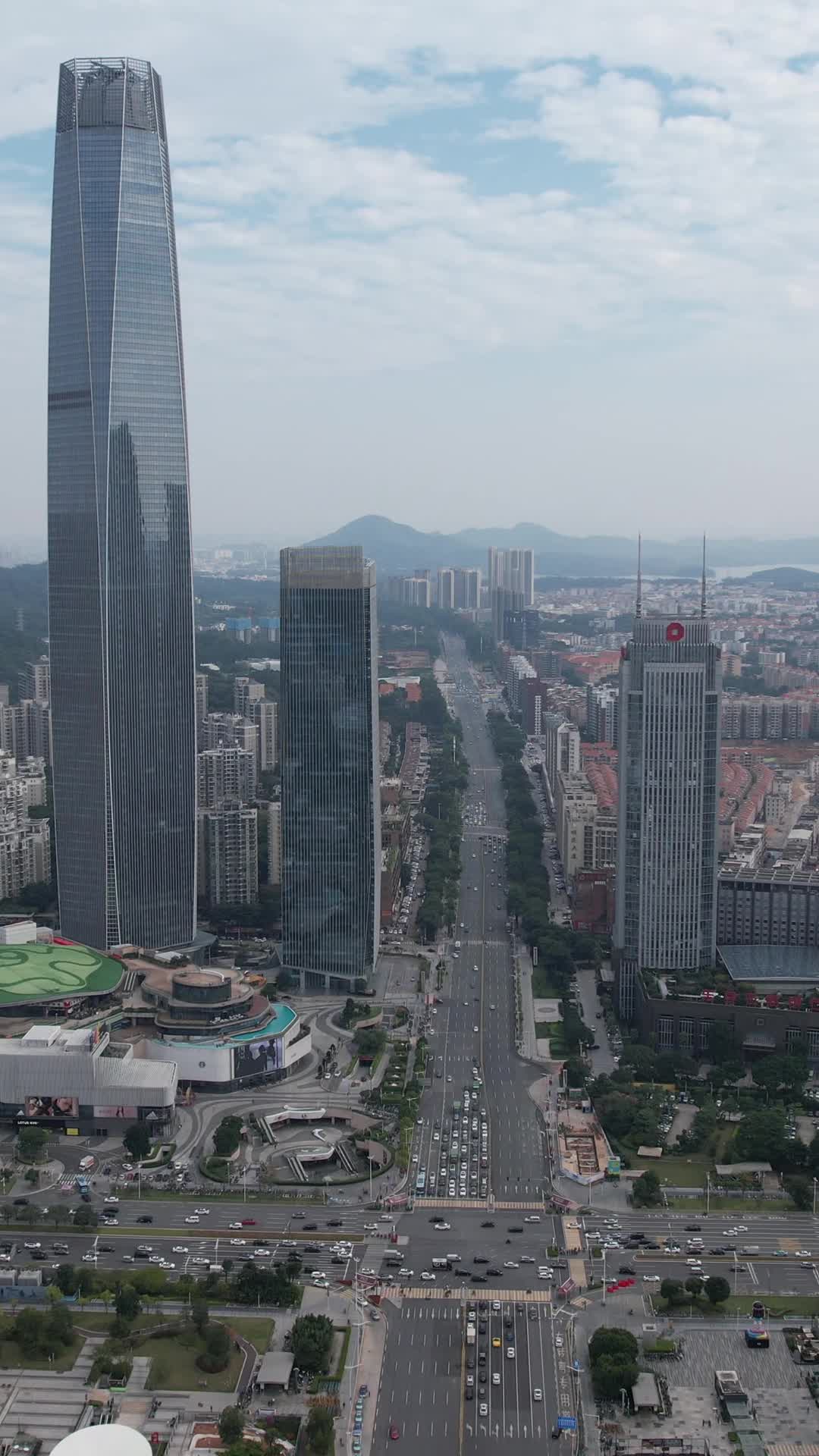 竖版航拍广东东莞鸿福路cbd商务建筑