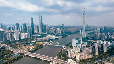 8K航拍广州珠江全景广州塔双塔城市地标延时