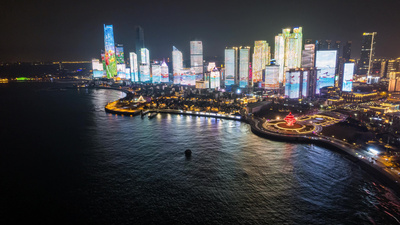 8K青岛CBD建筑群夜景航拍延时