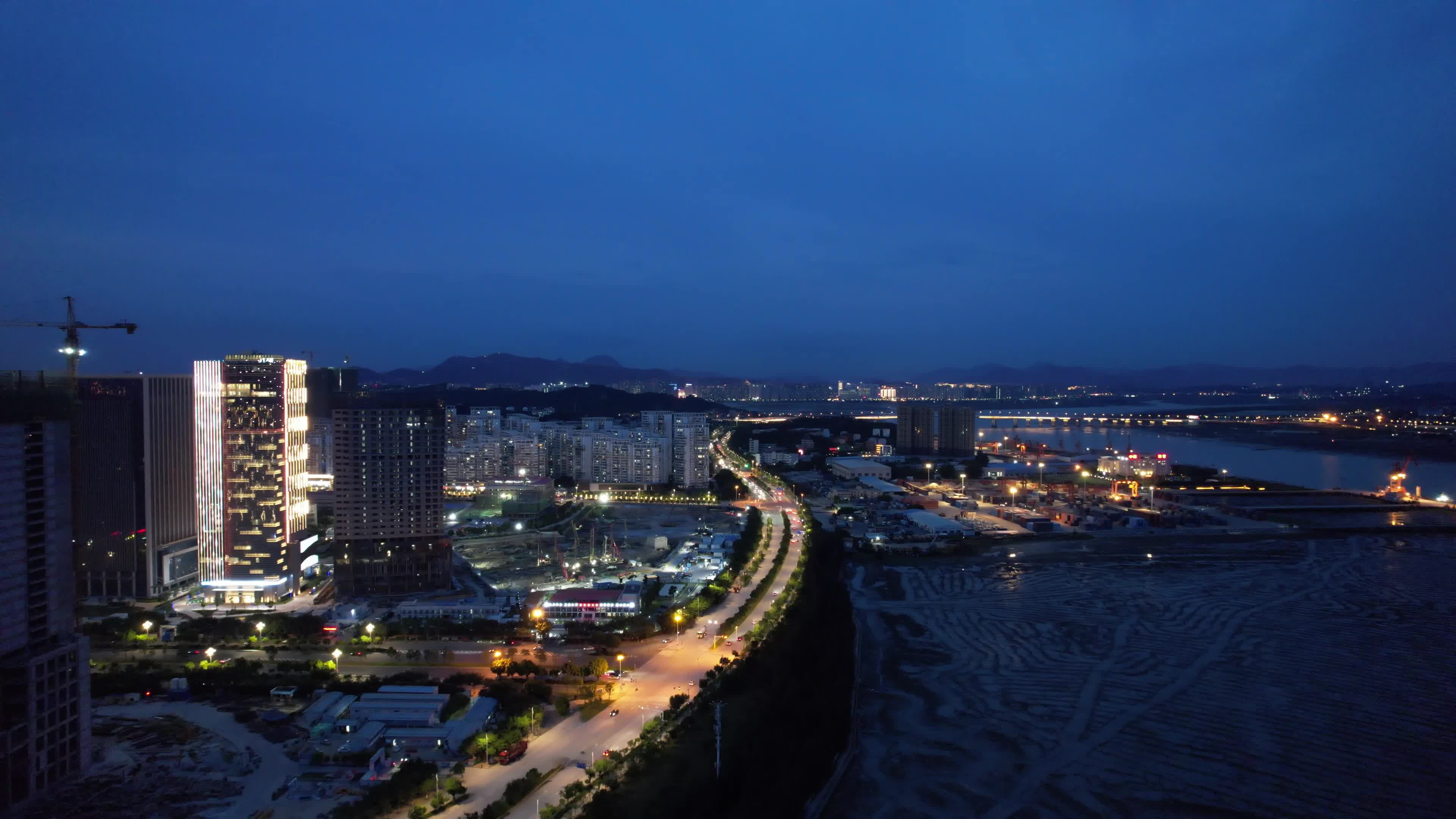 福建泉州东海cbd夜景航拍视频特效素材