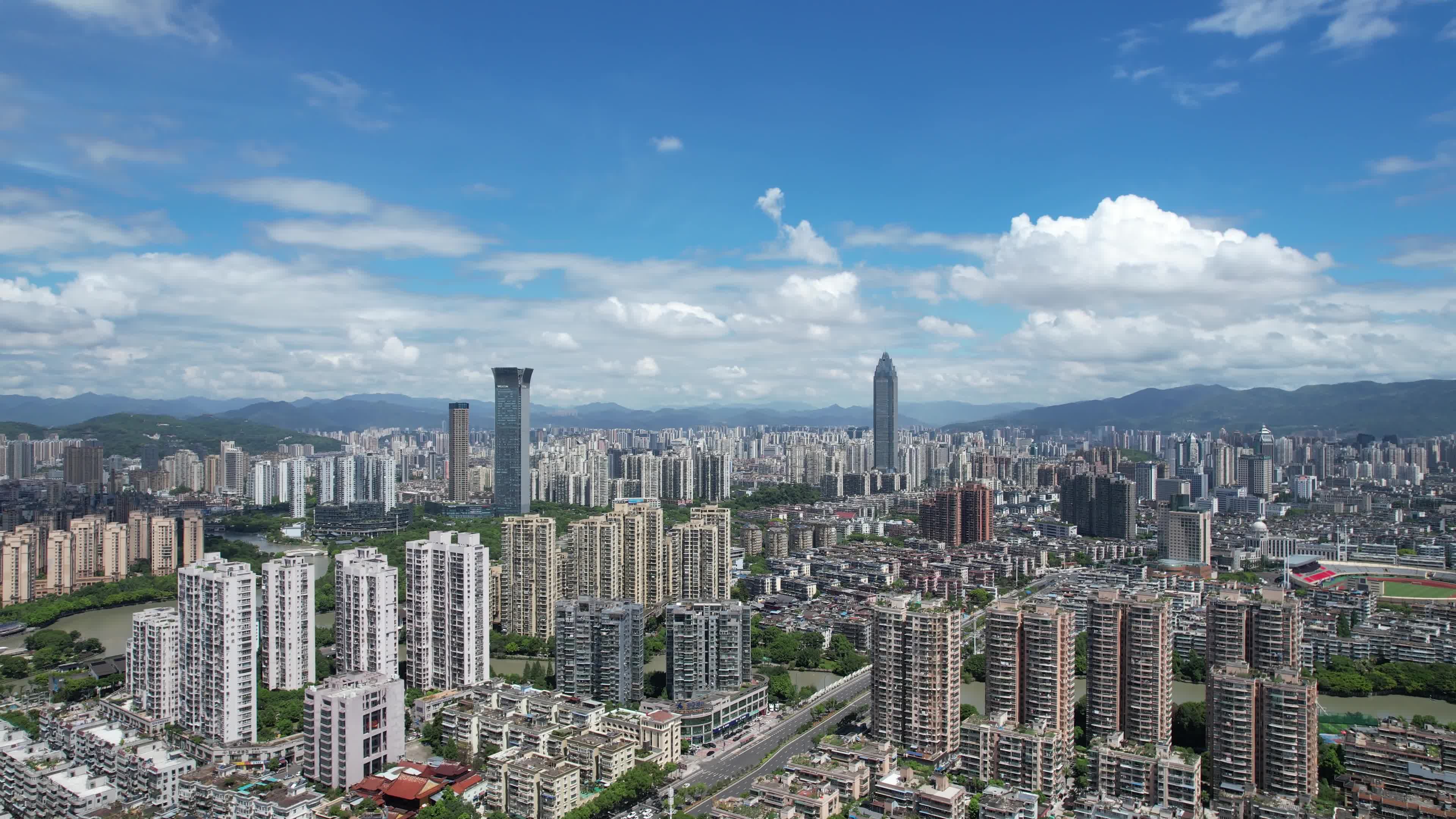 浙江温州城市风光城市全景蓝天白云航拍 ~视频特效素材