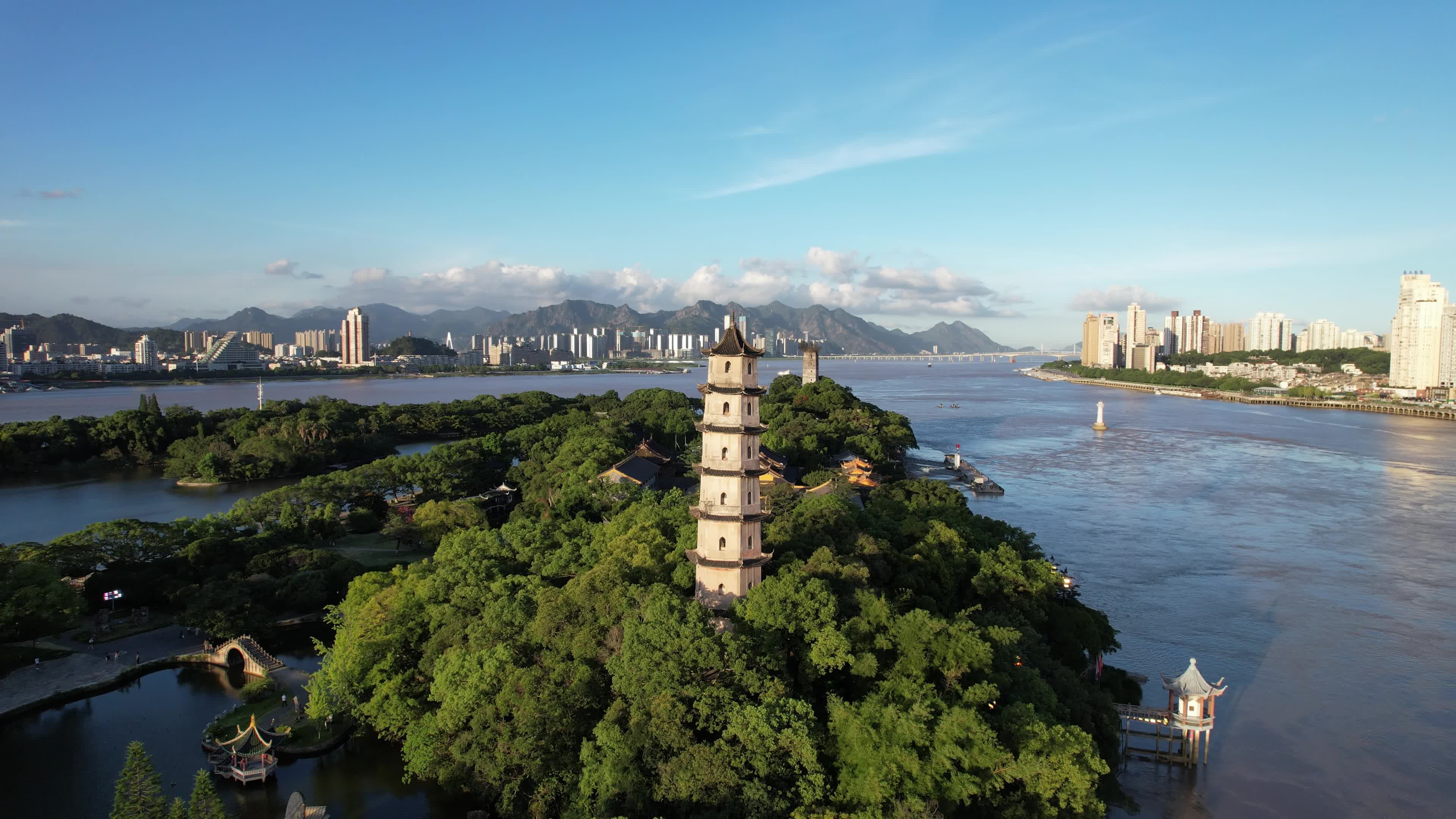 浙江温州江心屿景区航拍 视频特效素材