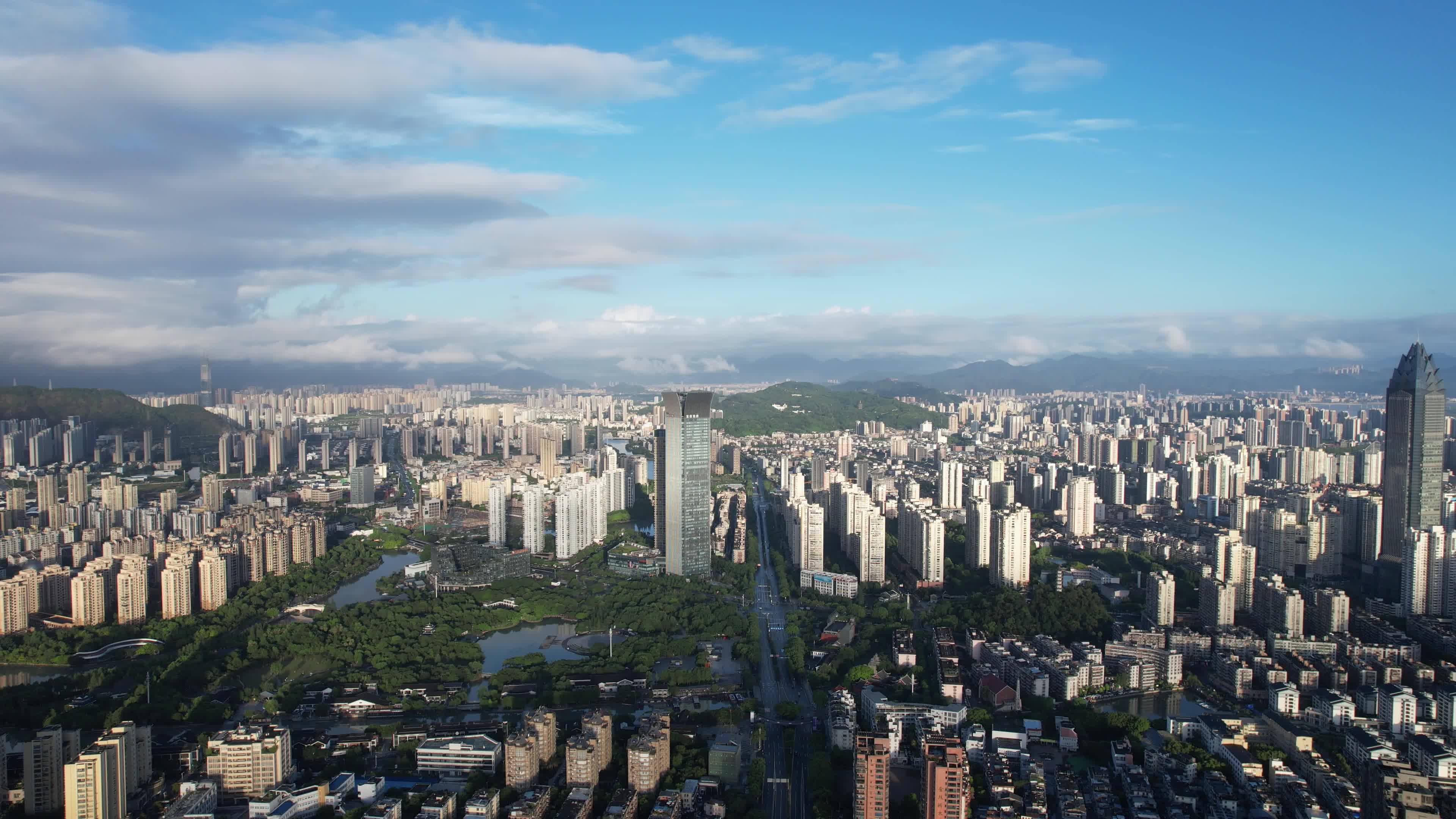 浙江温州城市风光城市全景蓝天白云航拍 ~视频特效素材