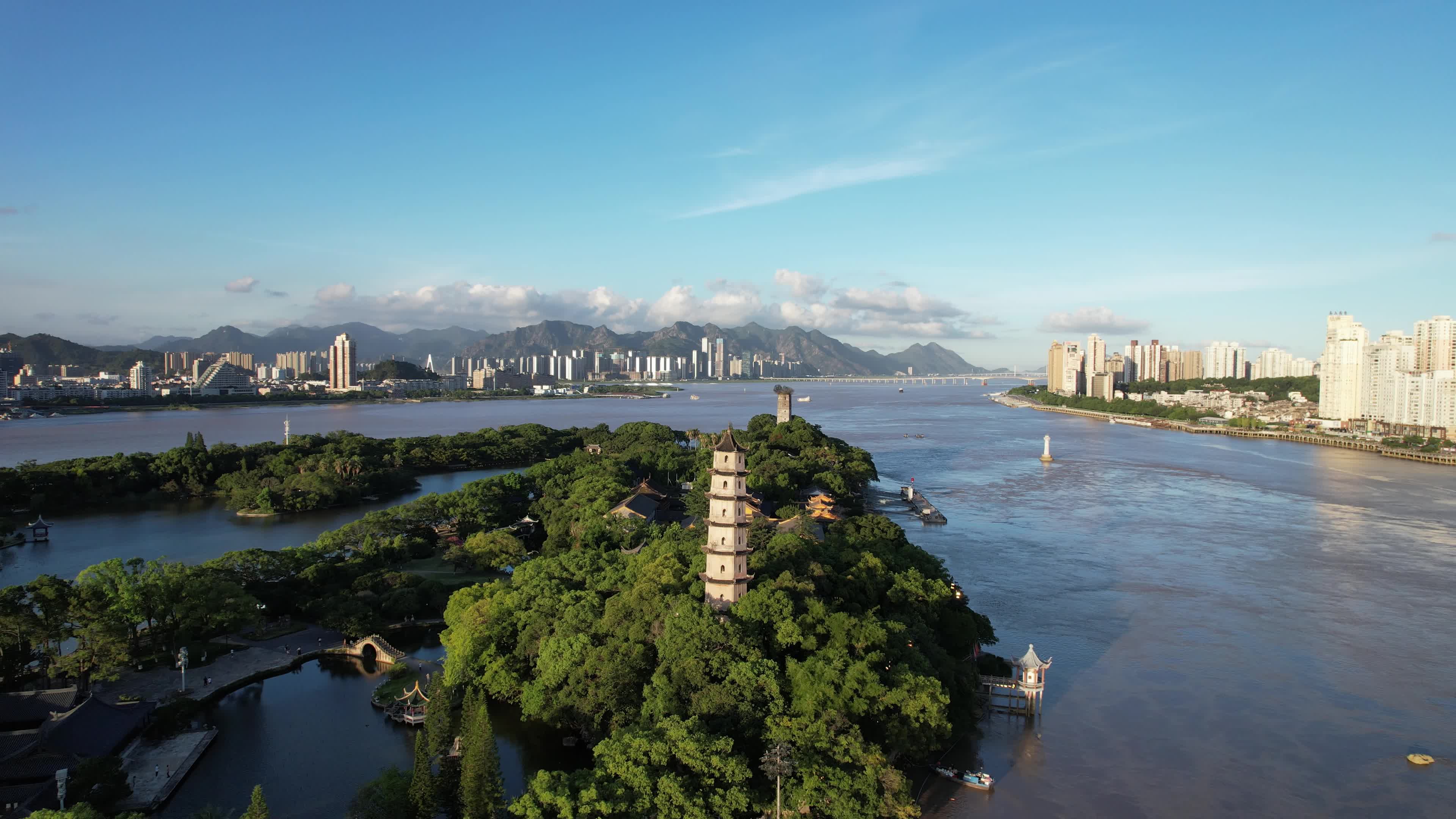 浙江温州江心屿景区航拍 视频特效素材