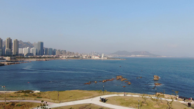 大海海洋青岛小麦岛航拍实拍视频素材
