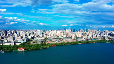 1080P航拍杭州西湖天空延时