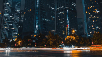 延时摄影杭州CBD高楼城市夜景车流