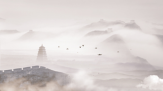 水墨中国风长城云雾背景视频ae模板