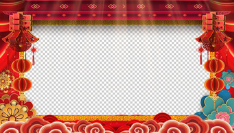 喜庆中国风新年红色视频边框素材带通道