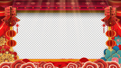 喜庆新年红色视频边框素材带通道