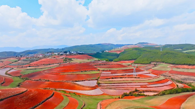 云南东川红土地自然风光美景4K航拍实拍素材