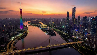 广州实拍视频素材4k航拍夜幕低垂璀璨的广州城广州塔夜景实拍素材