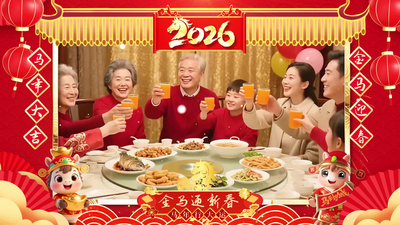 2026马年拜年祝福边框ae模板视频