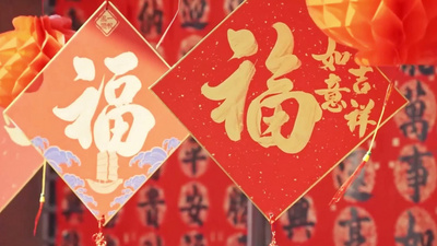 4k实拍新年春节福字挂件春联视频素材实拍素材