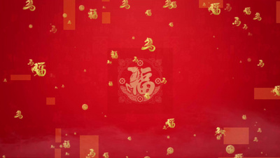 红色马年福字春节漂浮背景ae模板视频模板