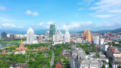 4k航拍云南西双版纳地标城市建筑实拍素材