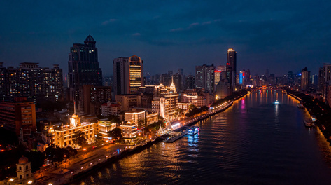 4K航拍广州城市粤海关夜景延时摄影