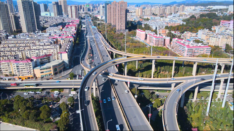 4k昆明大树营立交桥城市交通车流建筑