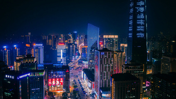 4k航拍重庆观音桥商业区赛博朋克风格夜景延时