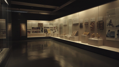 4k广州历史博物馆文化产物展览展柜展出视频