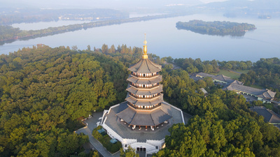 杭州实拍视频素材4K航拍杭州西湖雷峰塔古建筑地标建筑旅游宣传视频