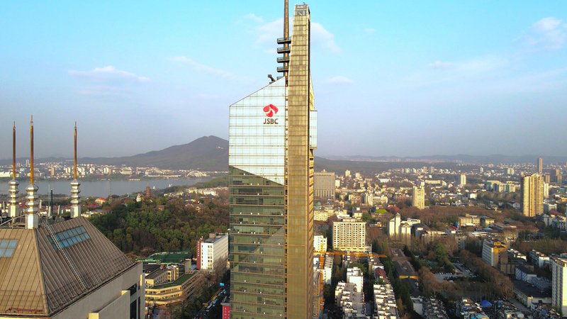 4k航拍江苏省广播电视总台大厦地标建筑