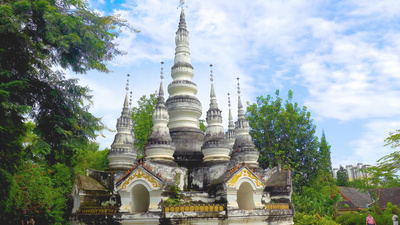 4K云南西双版纳曼听公园白塔旅游景点