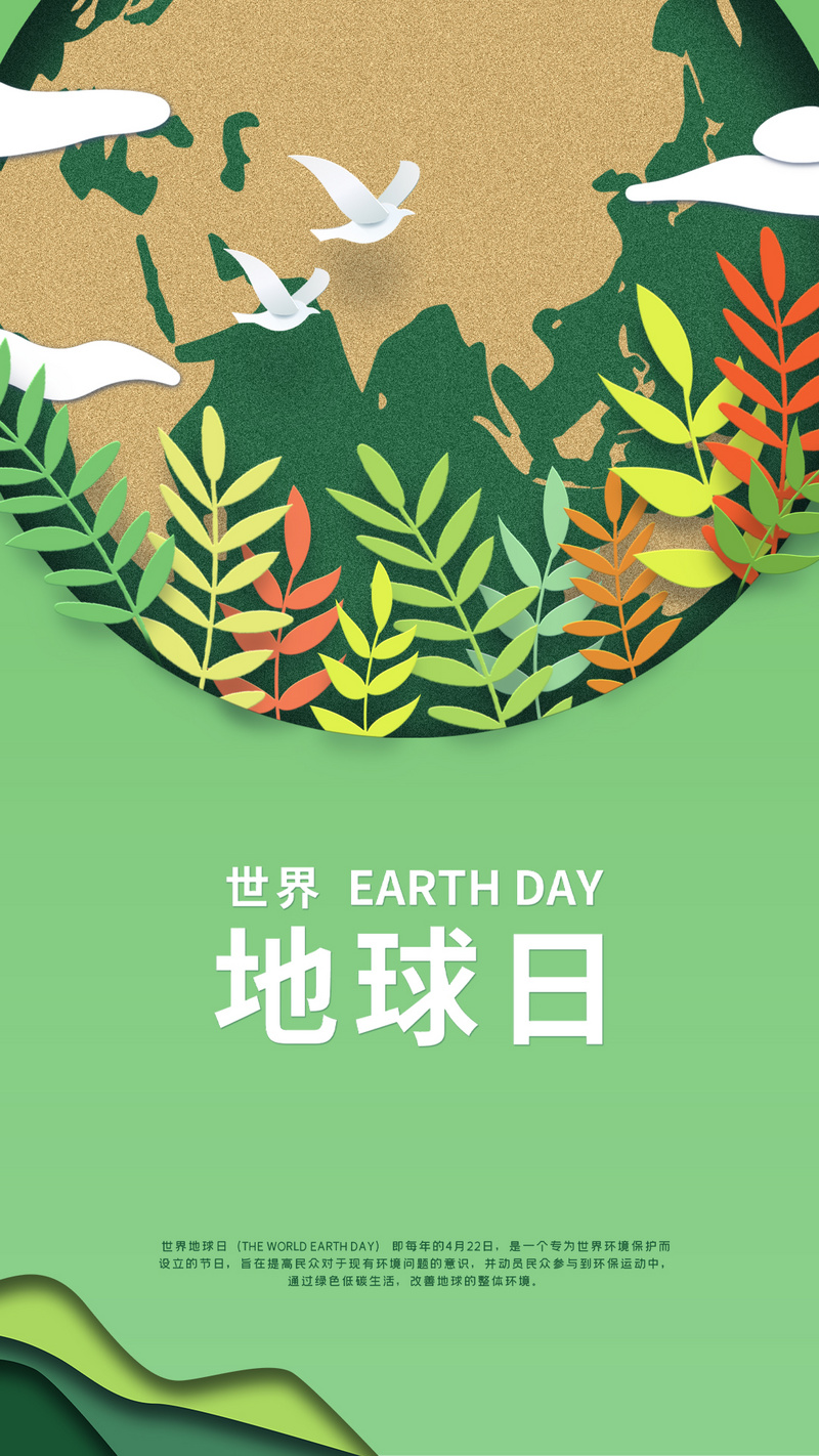 世界地球日绿色地球剪纸风ae视频竖屏竖版保护地球