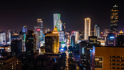 4K航拍南京新街口CBD商业夜景延时摄影