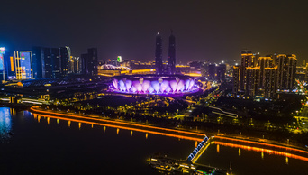 4K航拍夜景延时杭州亚运会主会场奥体中心