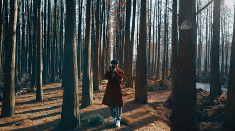 4K写意唯美实拍森林里的摄影男孩意境空镜视频