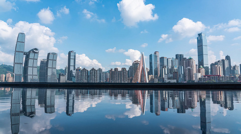 8k重庆城市天空之镜渝中区蓝天白云商务筋肉大楼倒影延时