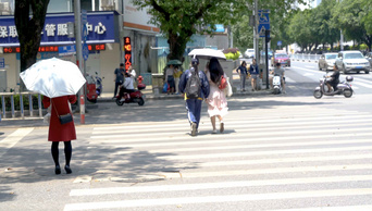 4k实拍夏天炎炎夏日的午后撑伞走路过马路的女孩子