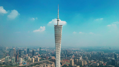 蓝天白云实拍视频素材4k航拍蓝天白云广州小蛮腰城市建筑著名地标