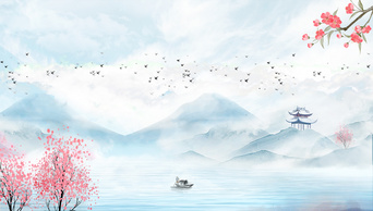 原创中国风浪漫蓝白色水墨风景视频水墨风古风视频背景AE模板