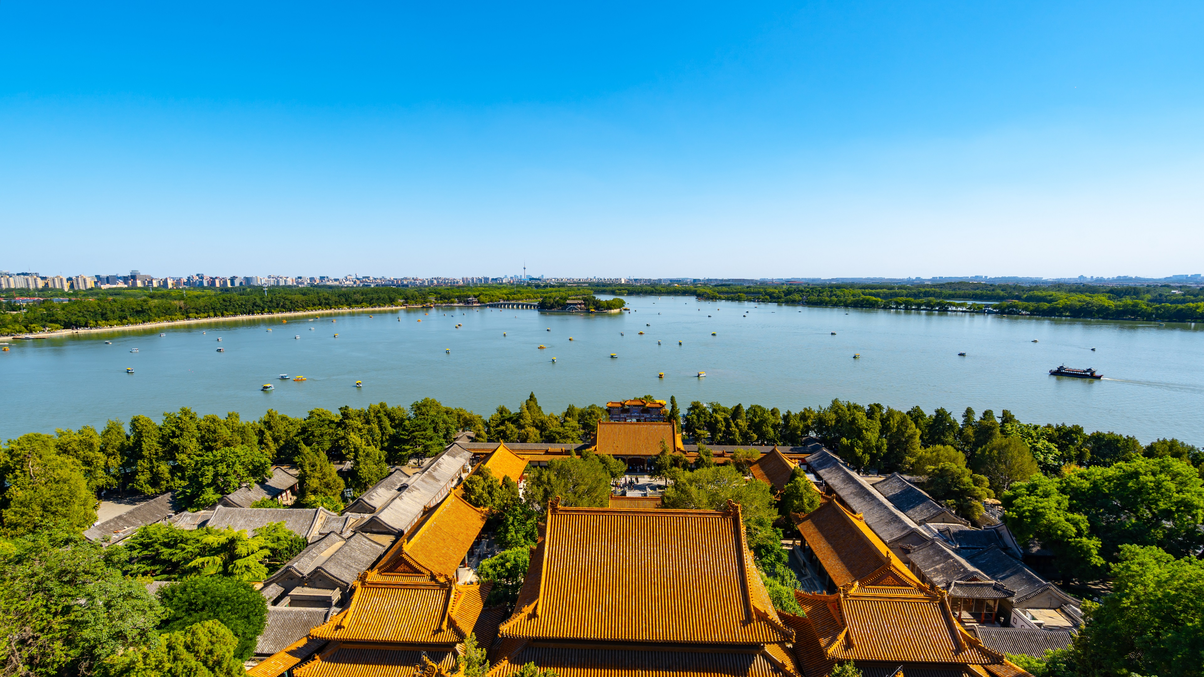 8k震撼延时俯瞰北京颐和园全貌蓝天