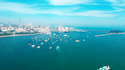 4k航拍青岛大海城市风景