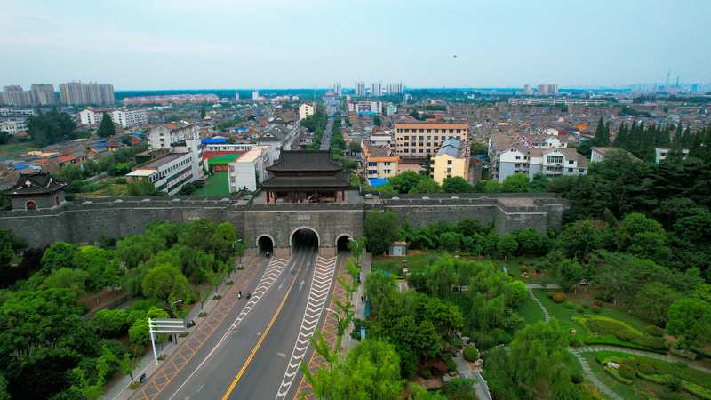 4k航拍淮安古城遗址城门魁星门