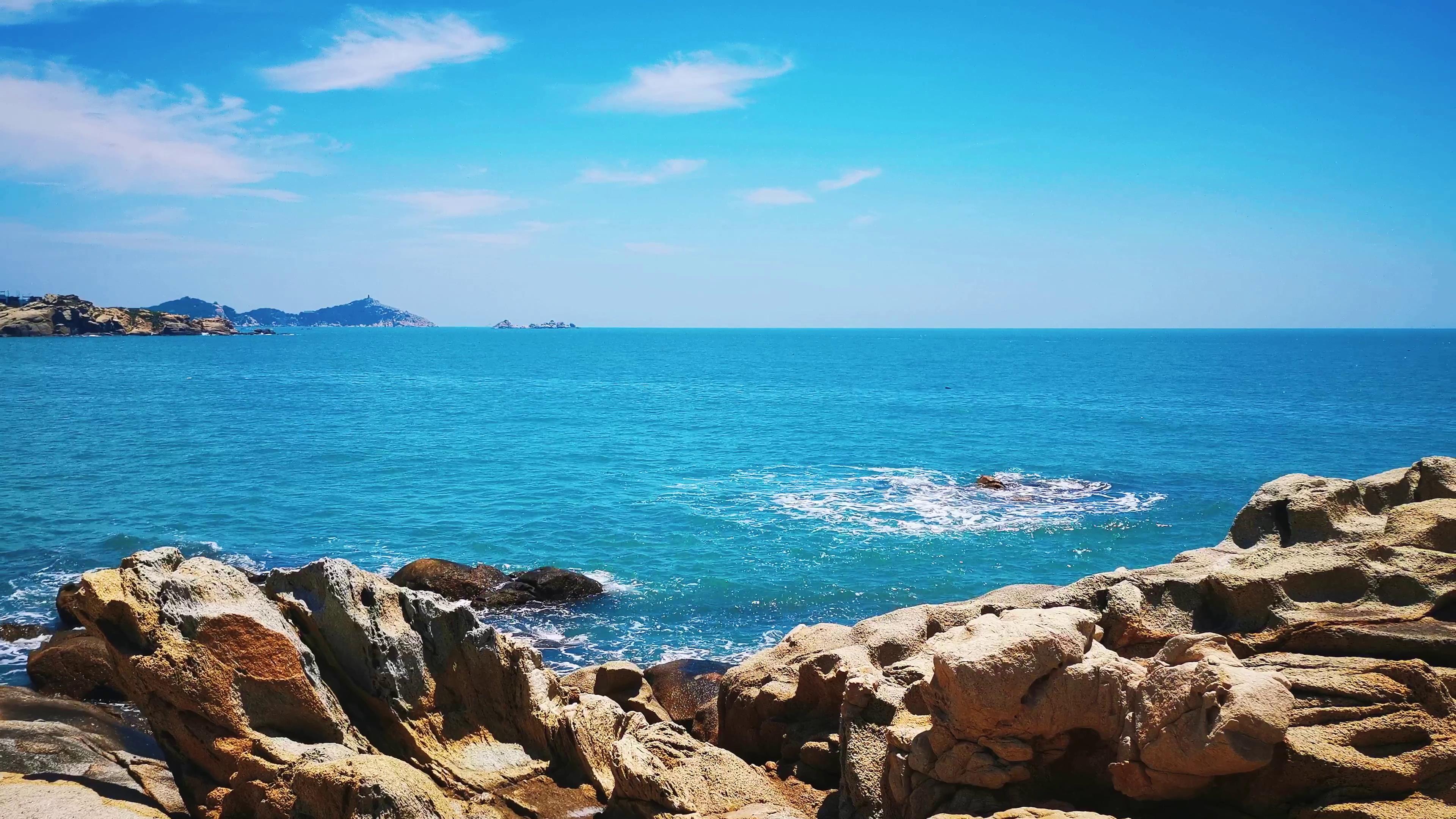 4K实拍夏天唯美蔚蓝蓝色大海自然风光视频特效素材-千库网