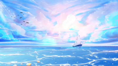 梦幻唯美大海帆船沙滩背景视频AE模板