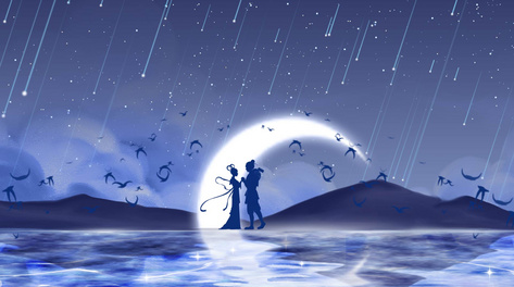月夜流星雨牛郎织女鹊桥会七夕情人节背景视频动态背景