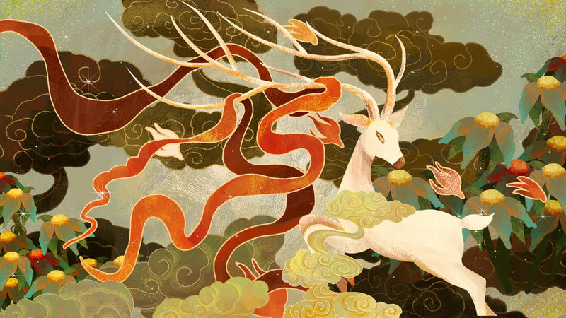 原创敦煌风绝美白色神鹿视频背景ae模板