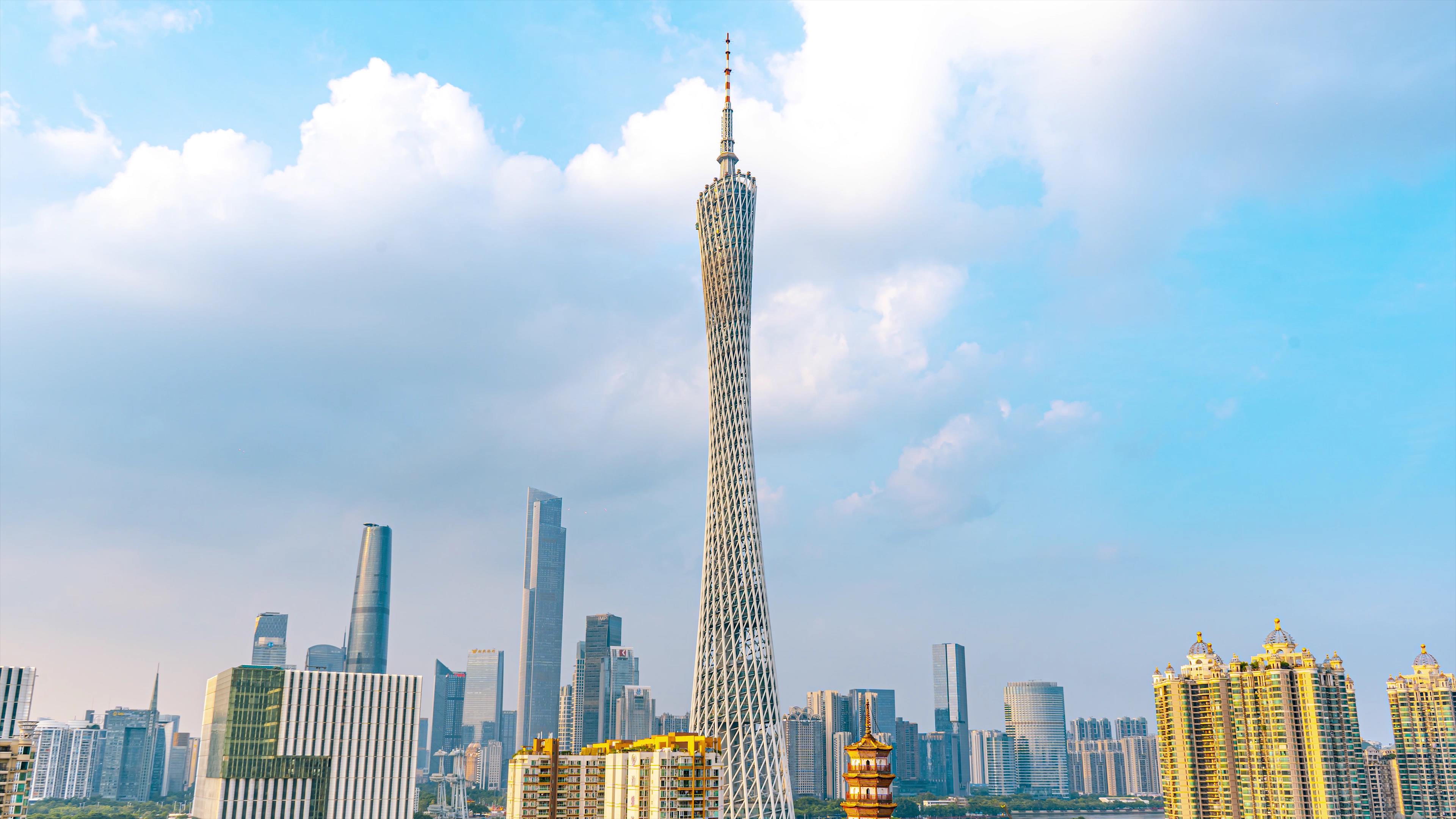 8K大气延时广州城市地标建筑广州塔壮观高层建筑视频特效素材-千库网