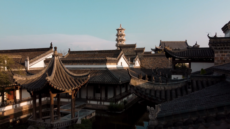 4k航拍芜湖鸠兹古镇古风建筑群