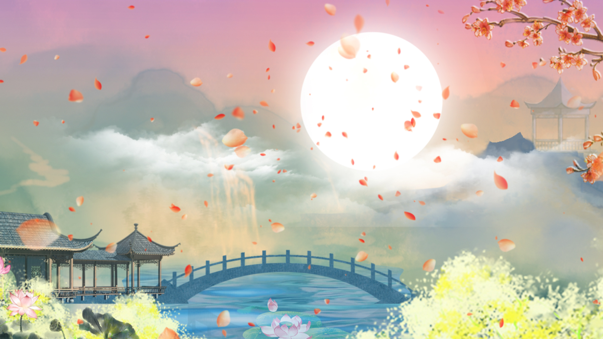 原创中国风唯美中秋节山水视频背景AE模板视频特效素材-千库网