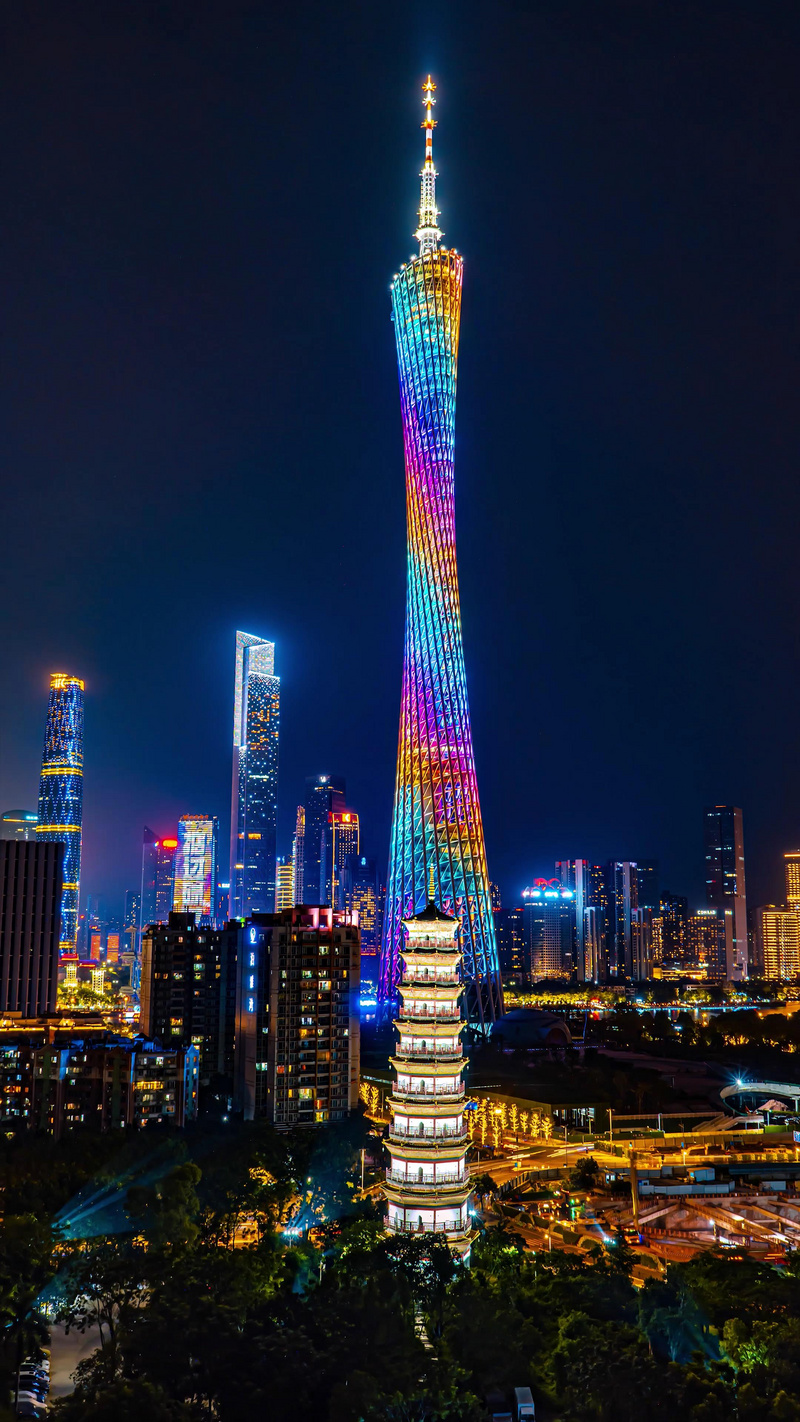 8k竖屏震撼延时广州塔珠江新城cbd夜景